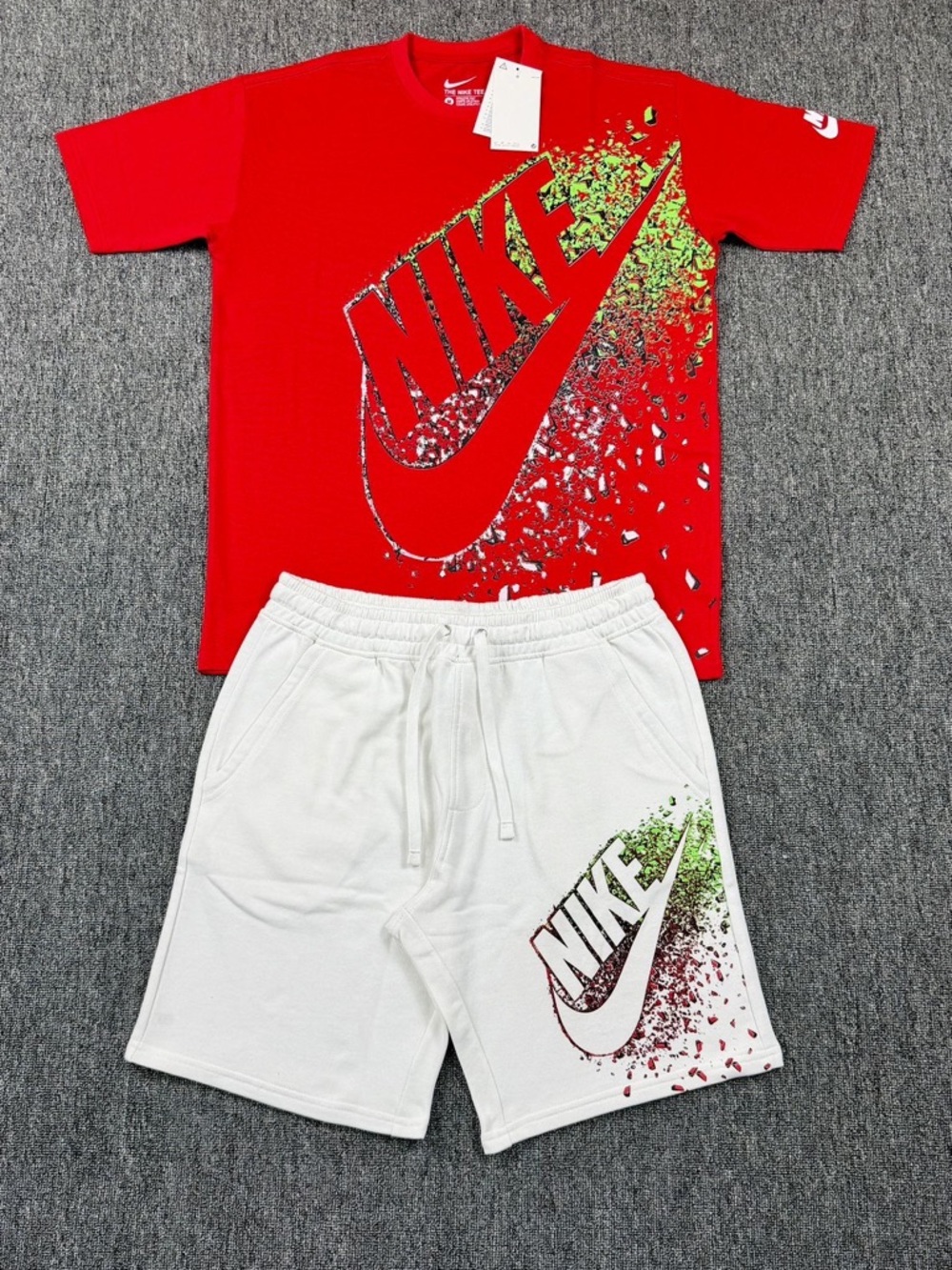 Nike Men's Athletic Shorts White with Red & Green Logo Set